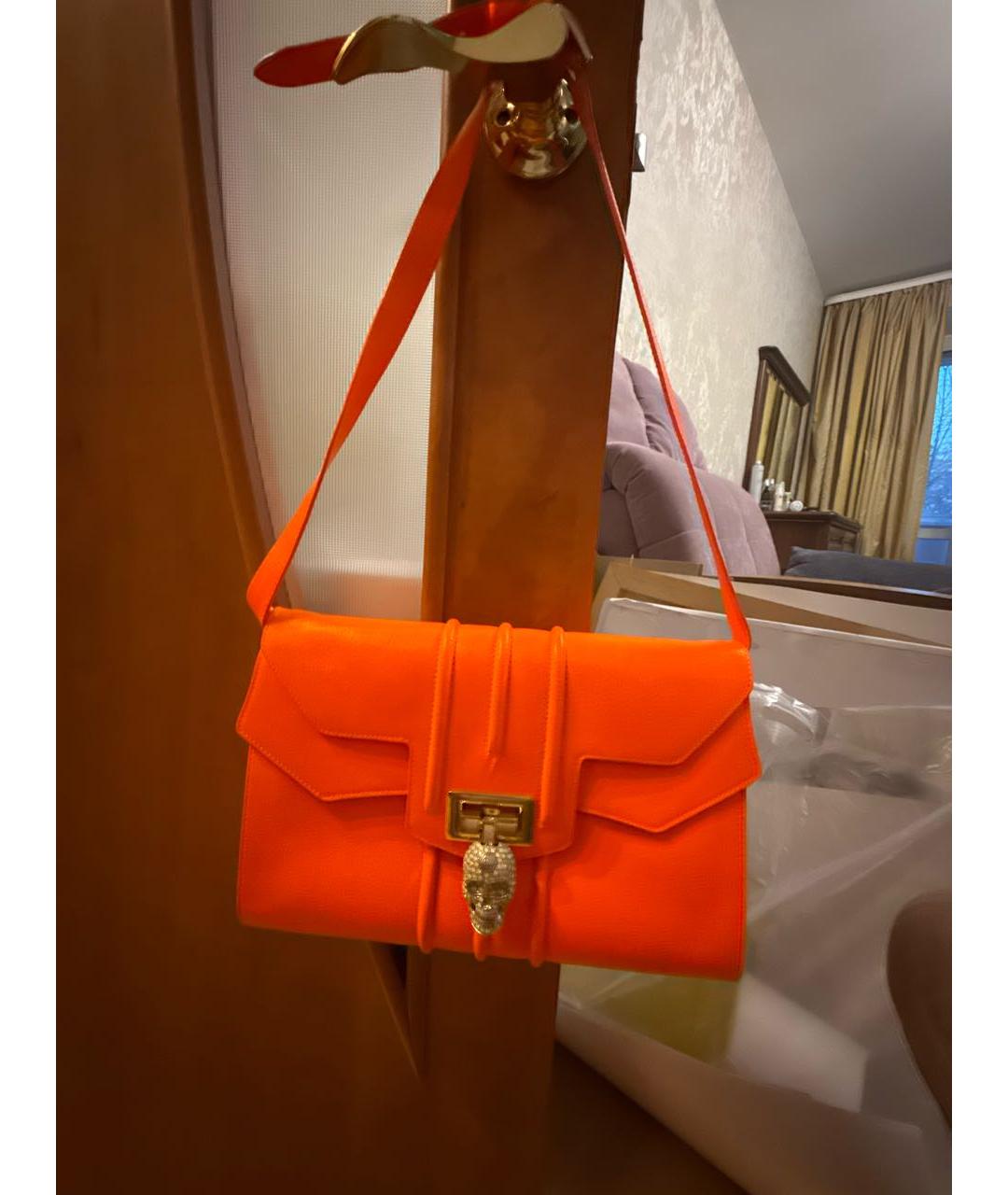 PHILIPP PLEIN Оранжевая кожаная сумка через плечо, фото 8