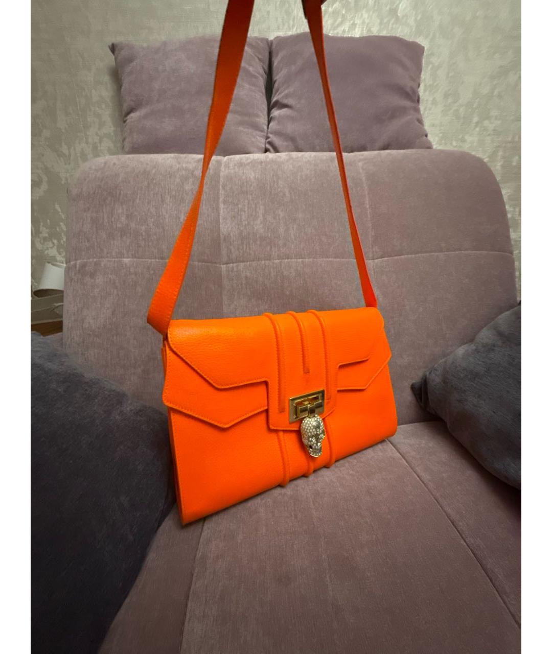 PHILIPP PLEIN Оранжевая кожаная сумка через плечо, фото 2