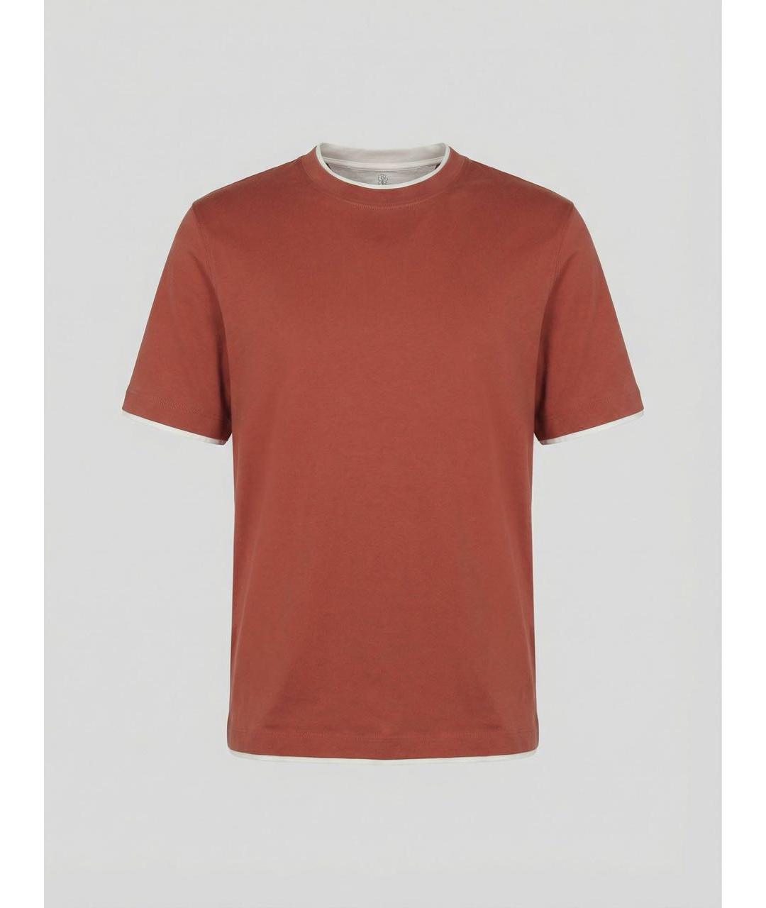 BRUNELLO CUCINELLI Коралловая хлопковая футболка, фото 2