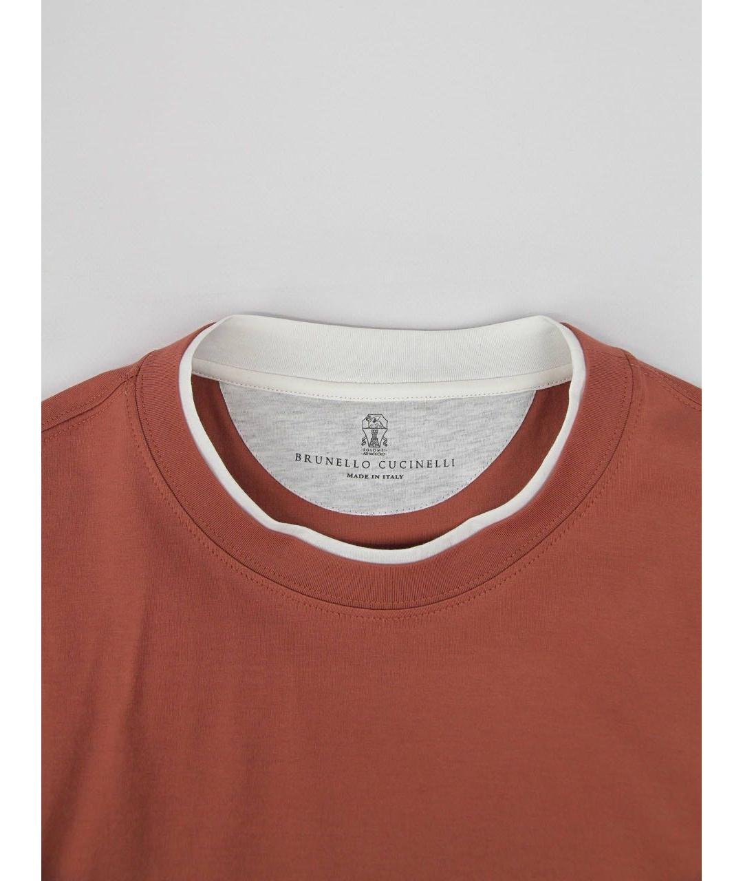 BRUNELLO CUCINELLI Коралловая хлопковая футболка, фото 7