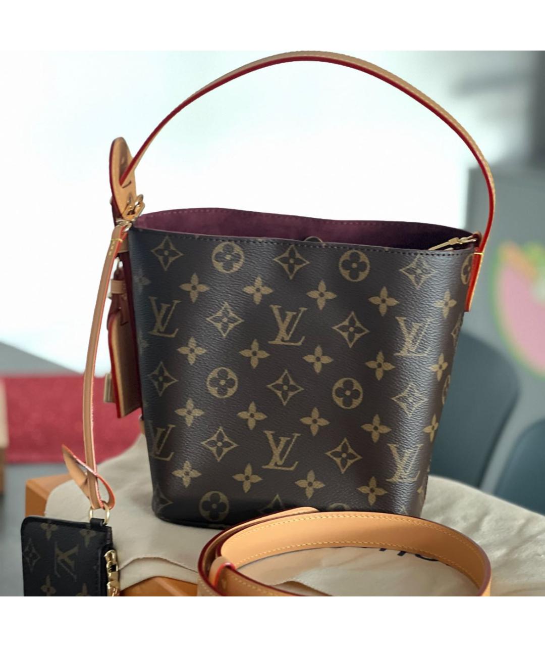 LOUIS VUITTON Коричневая кожаная сумка с короткими ручками, фото 3