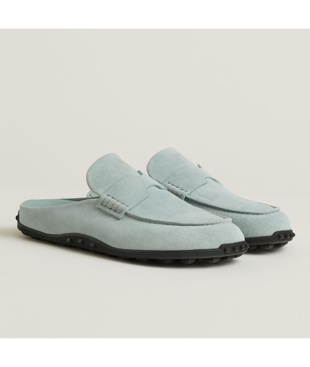 HERMES Голубые замшевые мюли, фото 5