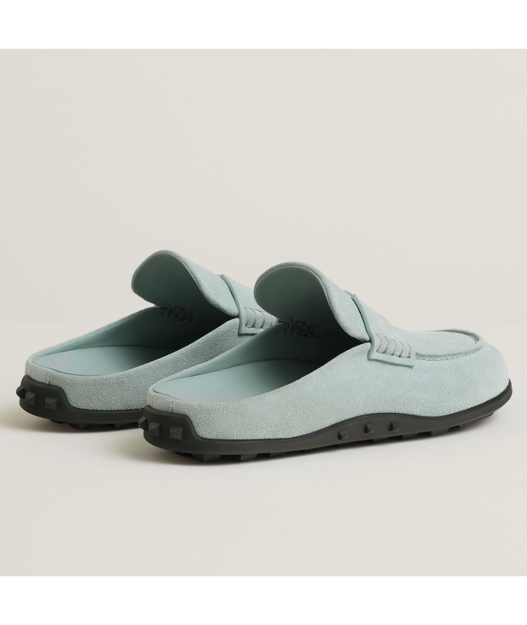 HERMES Голубые замшевые мюли, фото 3