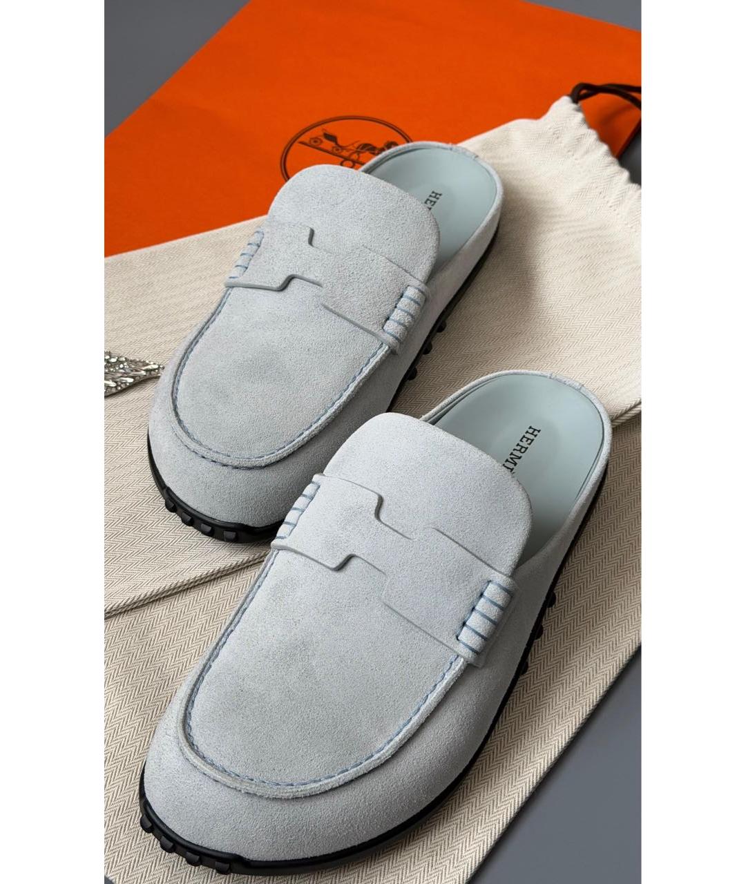 HERMES Голубые замшевые мюли, фото 2