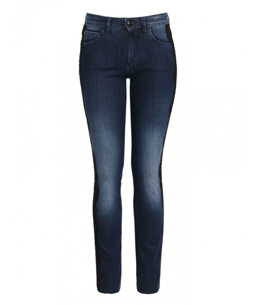 LOVE MOSCHINO Темно-синие хлопко-эластановые прямые джинсы, фото 1