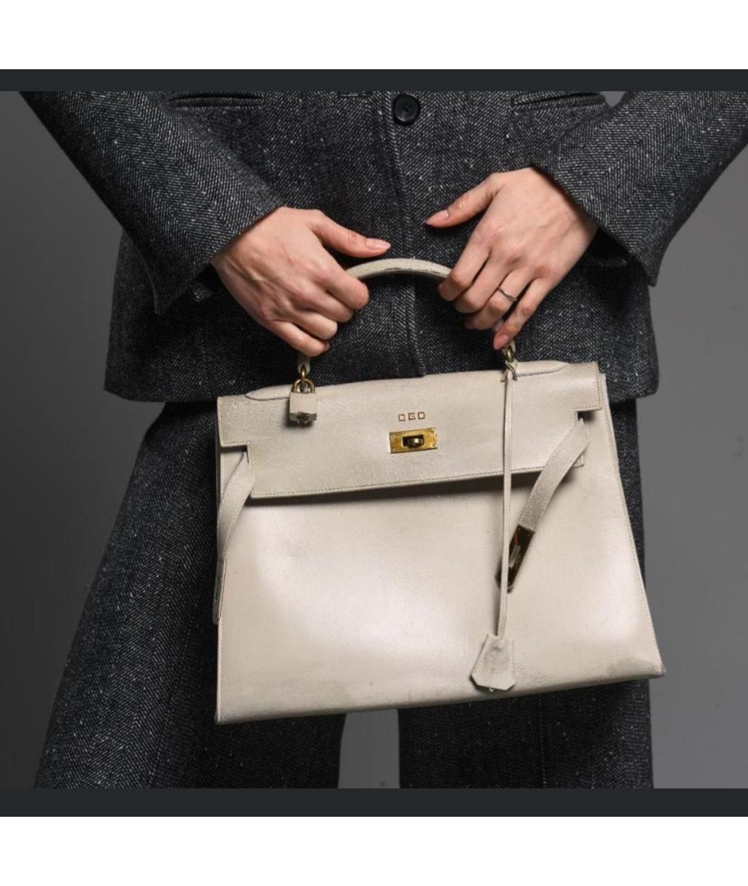 HERMES Бежевая кожаная сумка с короткими ручками, фото 3