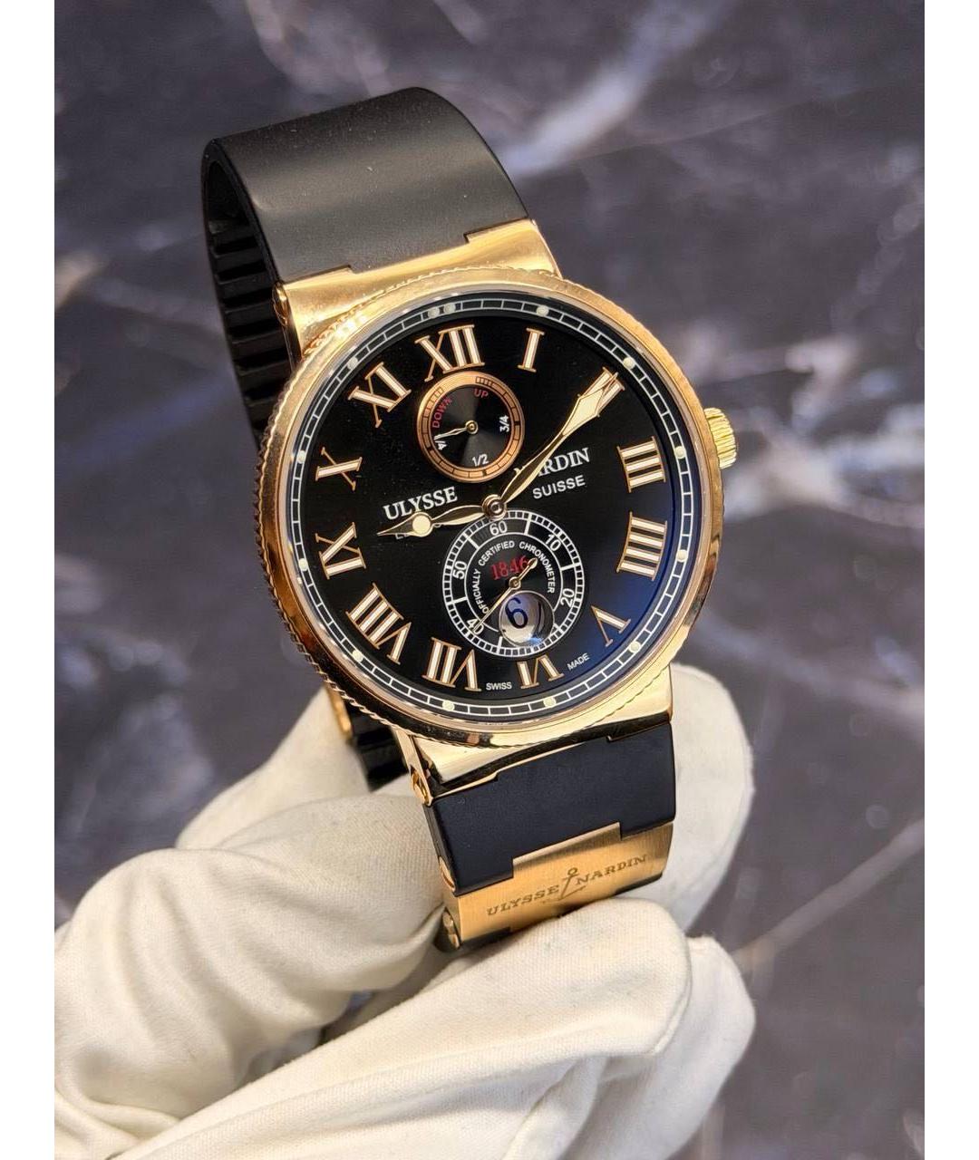 Ulysse Nardin Черные часы из розового золота, фото 6