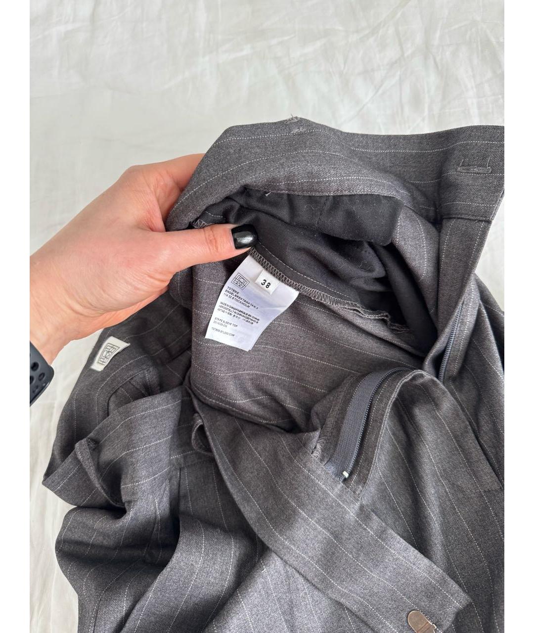 TOTEME Серые вискозные прямые брюки, фото 5