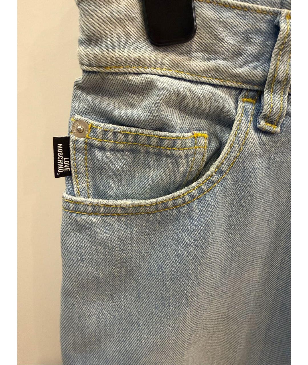 LOVE MOSCHINO Голубые хлопковые прямые джинсы, фото 4