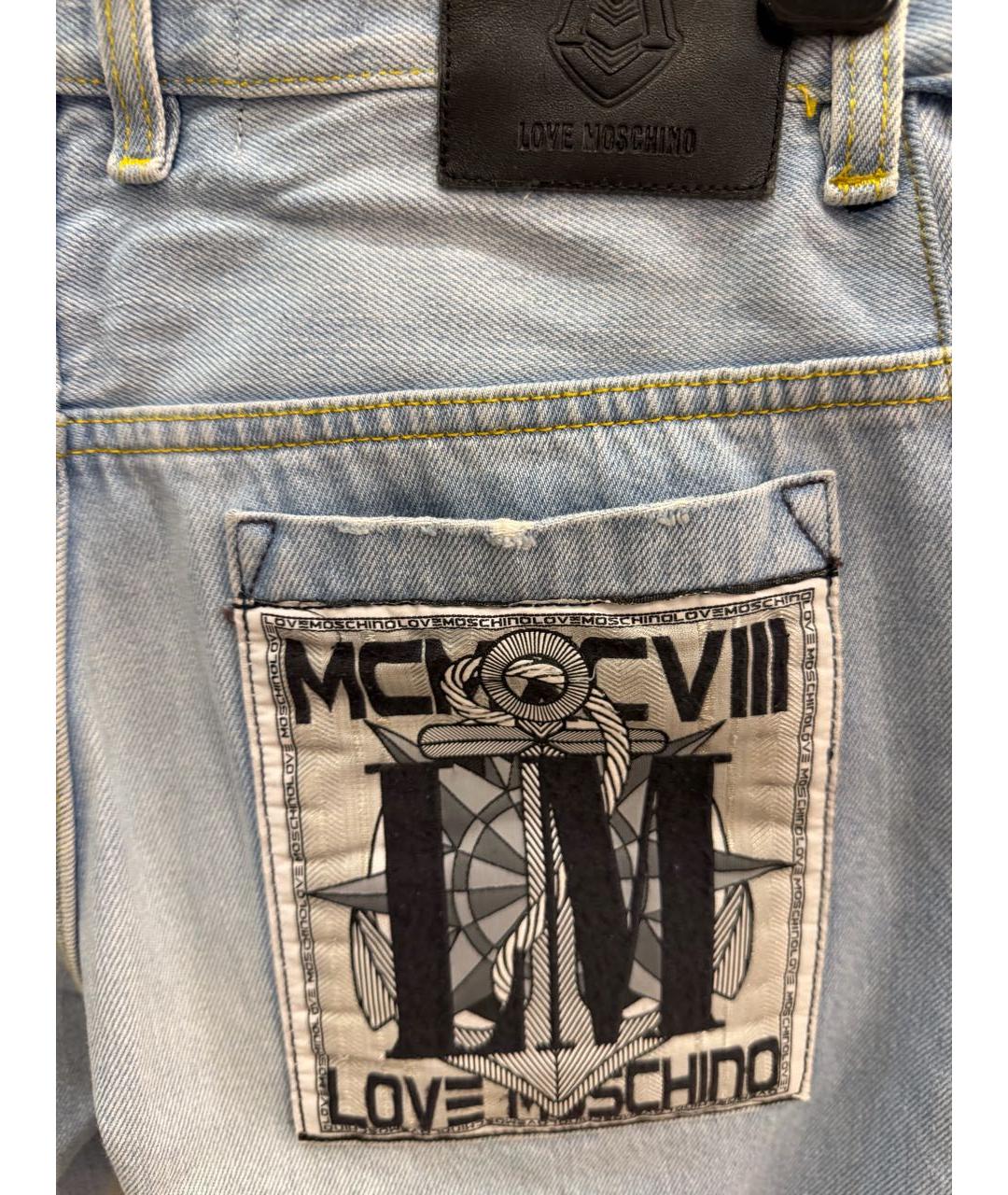 LOVE MOSCHINO Голубые хлопковые прямые джинсы, фото 5