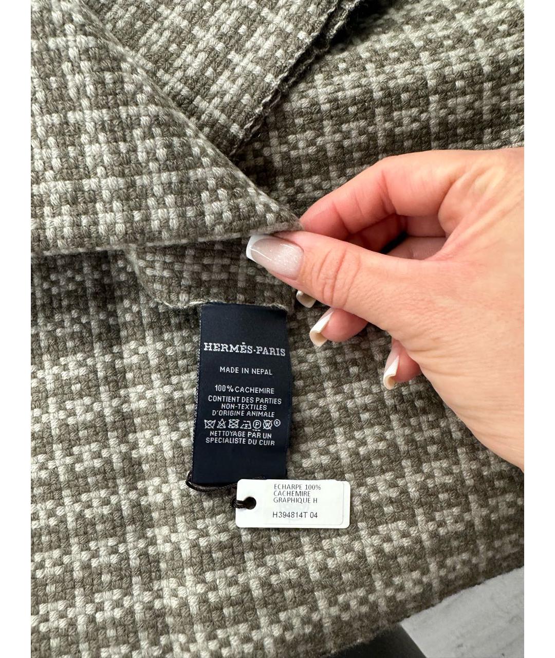 HERMES Бежевый кашемировый шарф, фото 3