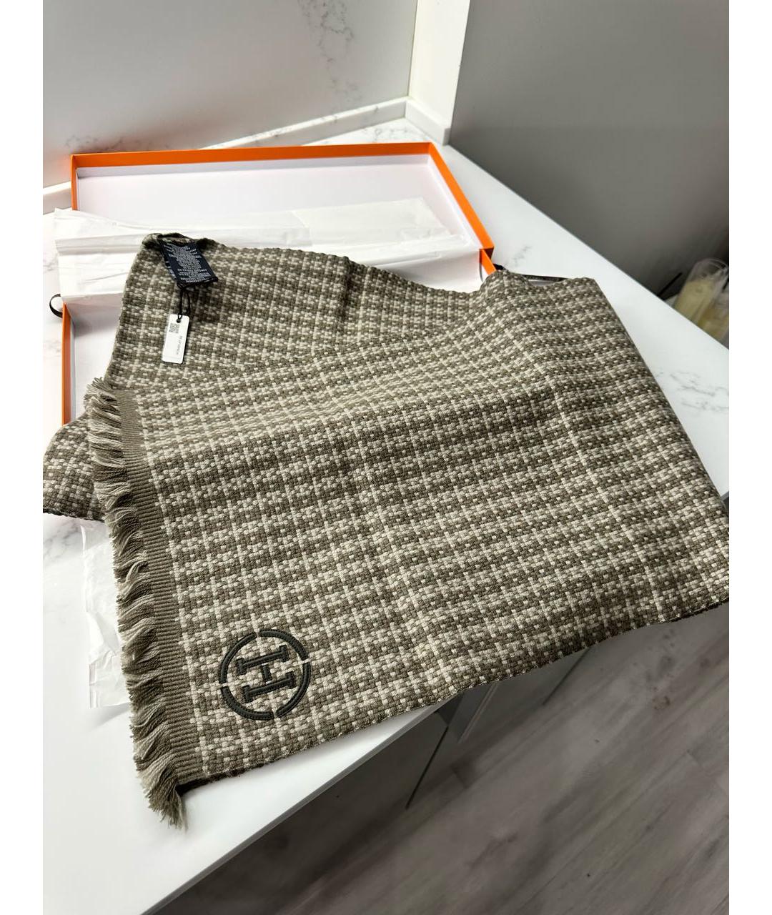 HERMES Бежевый кашемировый шарф, фото 2