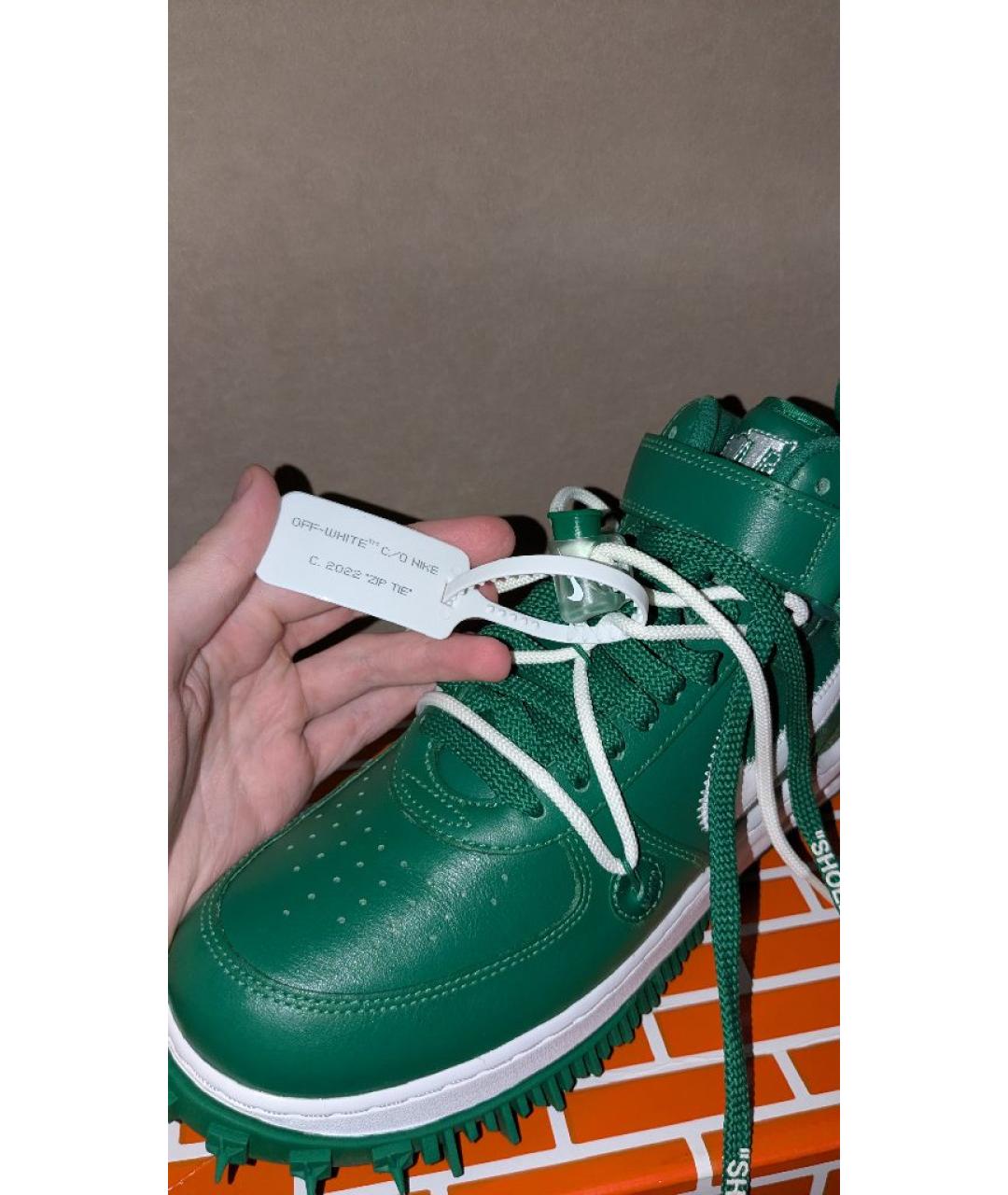 NIKE X OFF-WHITE Зеленые кожаные высокие кроссовки / кеды, фото 5