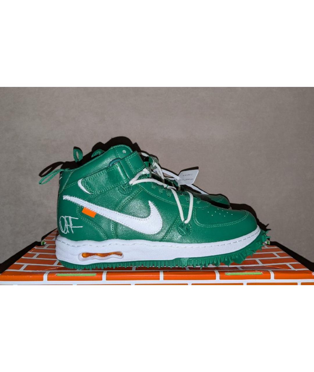 NIKE X OFF-WHITE Зеленые кожаные высокие кроссовки / кеды, фото 8