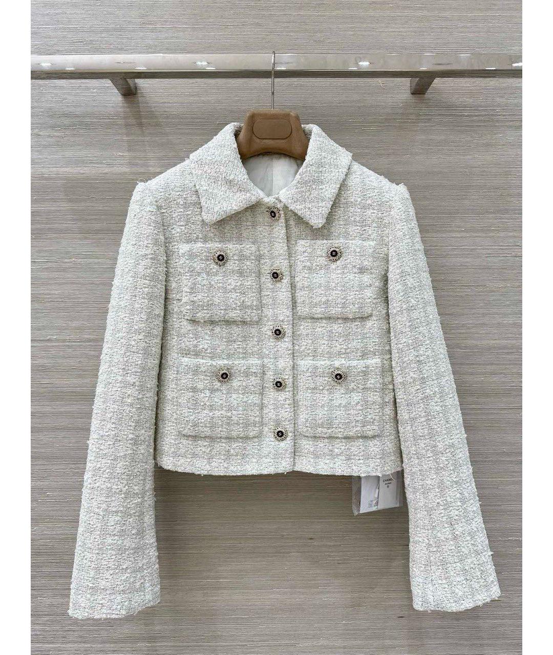 CHANEL Белый твидовый жакет/пиджак, фото 6