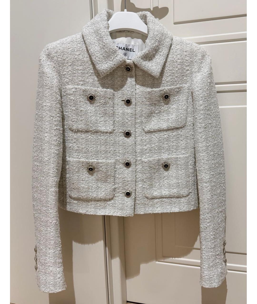 CHANEL Белый твидовый жакет/пиджак, фото 3