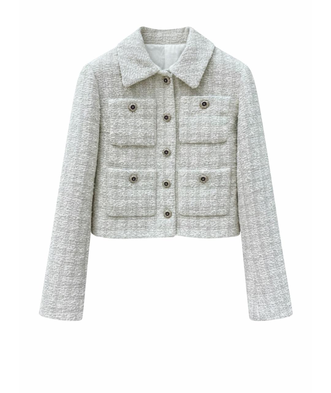 CHANEL Белый твидовый жакет/пиджак, фото 1