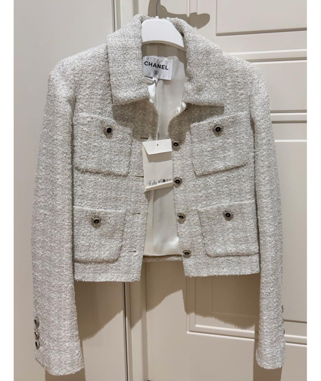 CHANEL Белый твидовый жакет/пиджак, фото 2