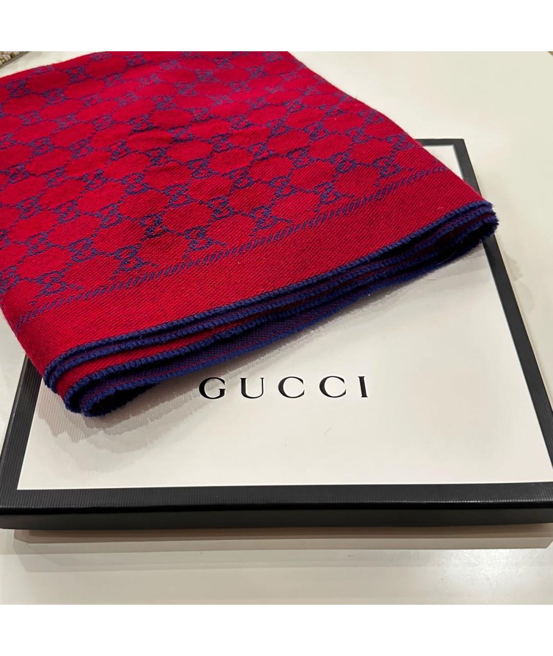 GUCCI Красный шерстяной шарф, фото 5