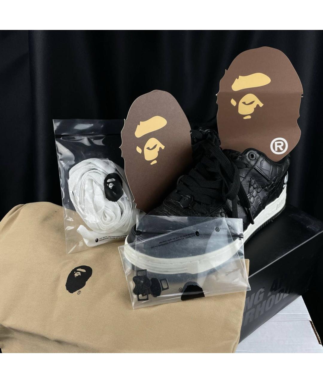 BAPE Черные кожаные низкие кроссовки / кеды, фото 5