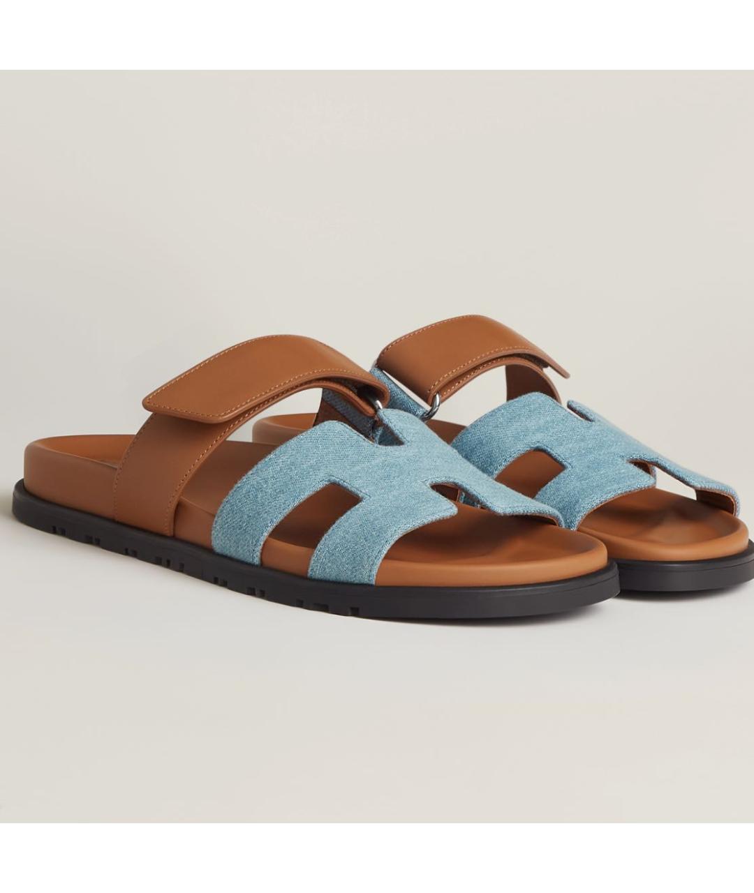 HERMES Голубые кожаные шлепанцы, фото 4