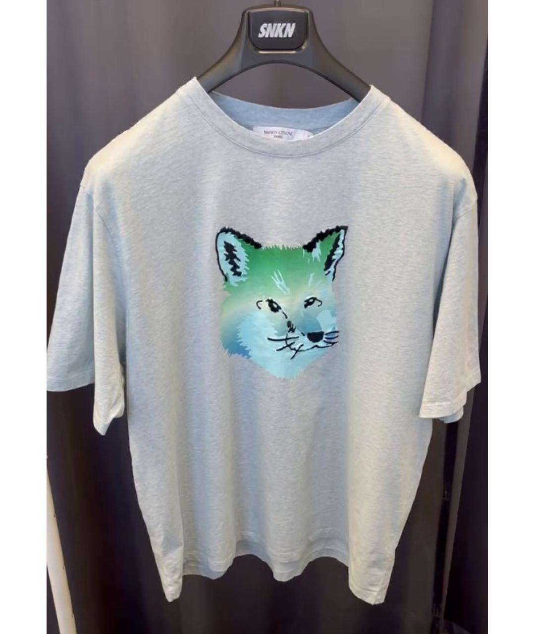 MAISON KITSUNE Голубая хлопковая футболка, фото 3