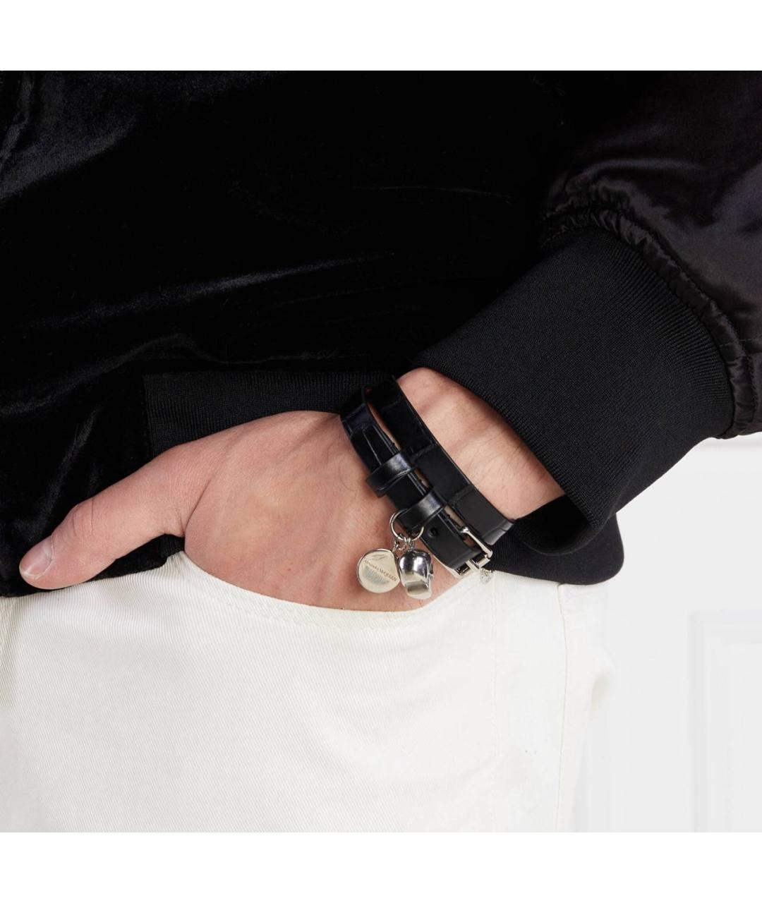 ALEXANDER MCQUEEN Черный кожаный браслет, фото 4