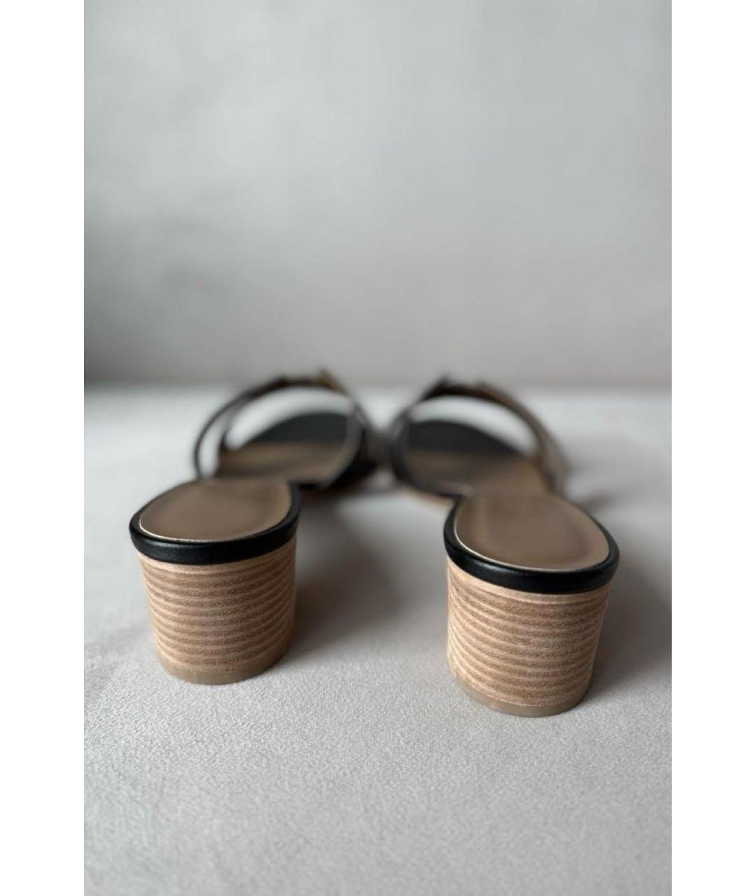 HERMES Черные кожаные шлепанцы, фото 5