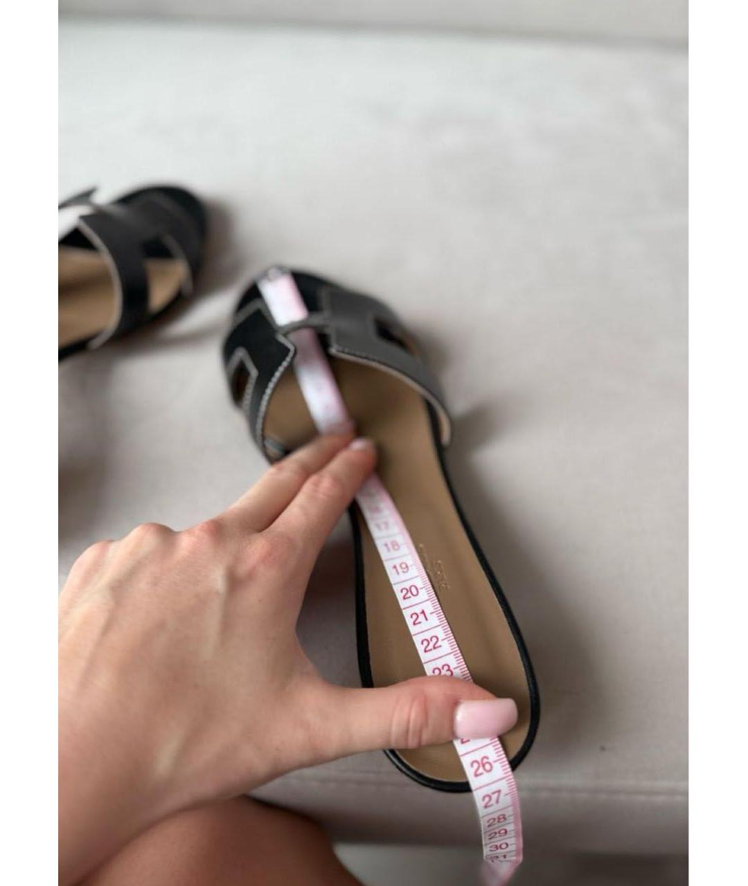 HERMES Черные кожаные шлепанцы, фото 7