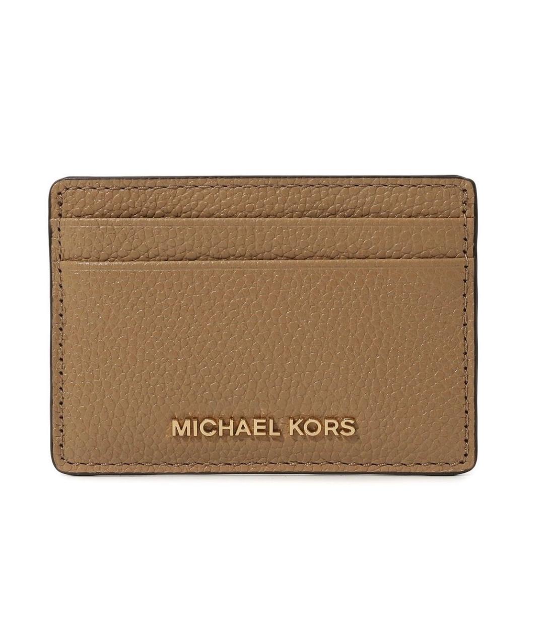 MICHAEL KORS Бежевый кожаный кардхолдер, фото 1