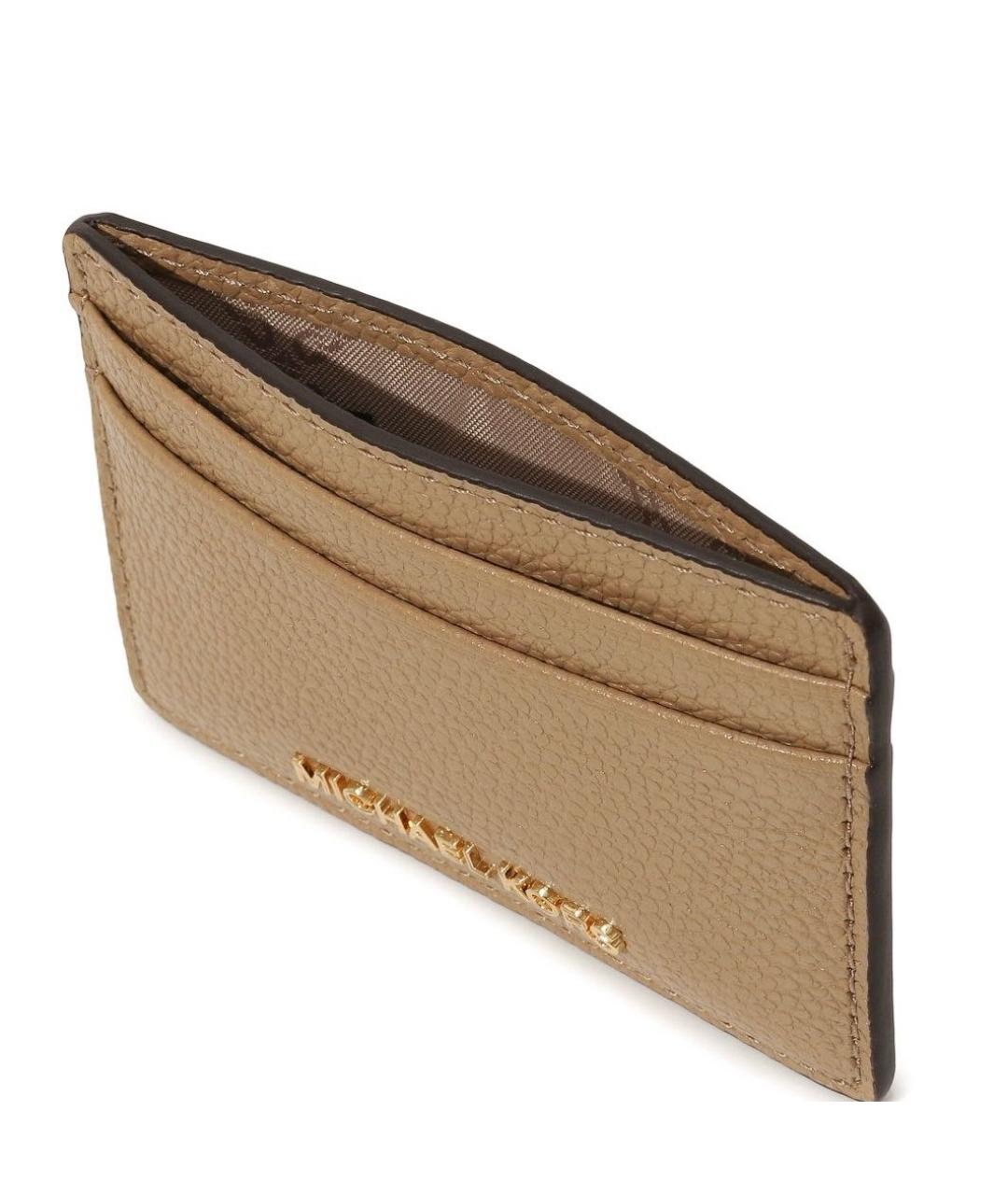 MICHAEL KORS Бежевый кожаный кардхолдер, фото 3