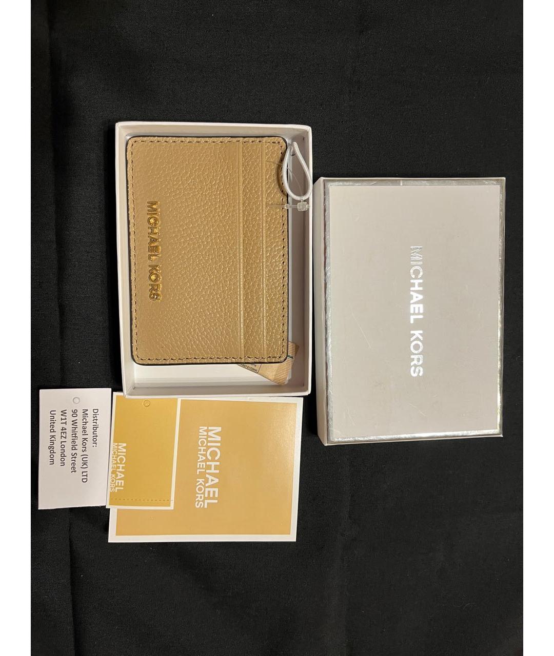 MICHAEL KORS Бежевый кожаный кардхолдер, фото 8