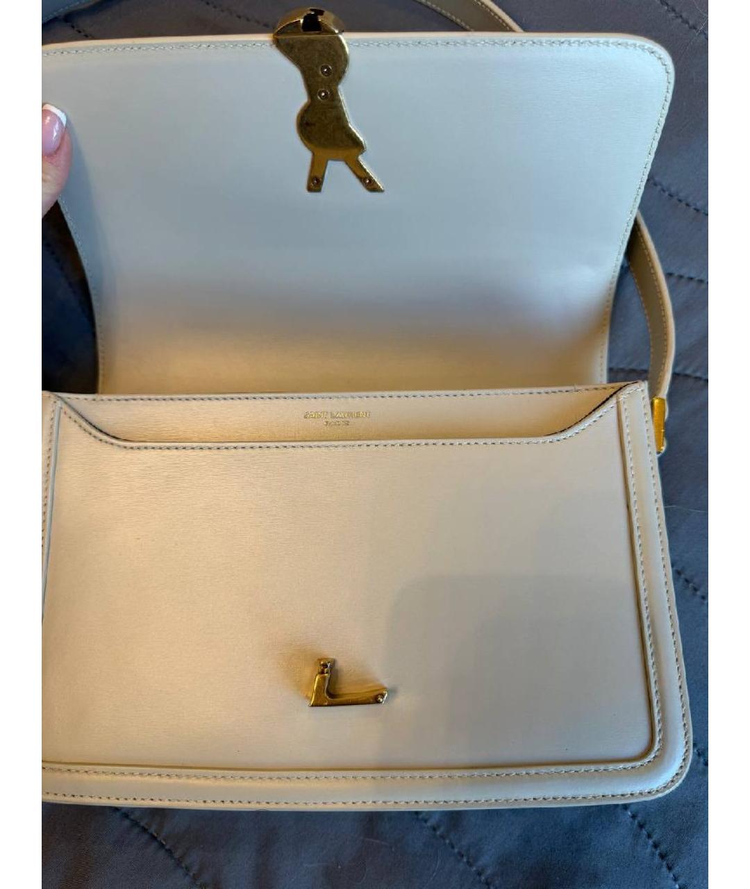 SAINT LAURENT Белая кожаная сумка через плечо, фото 3