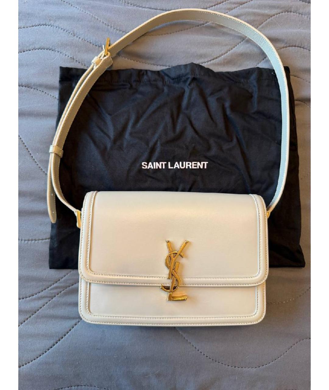 SAINT LAURENT Белая кожаная сумка через плечо, фото 5