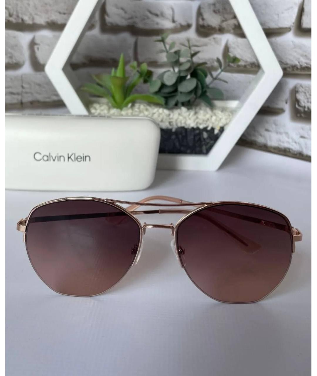 CALVIN KLEIN Коричневые металлические солнцезащитные очки, фото 6