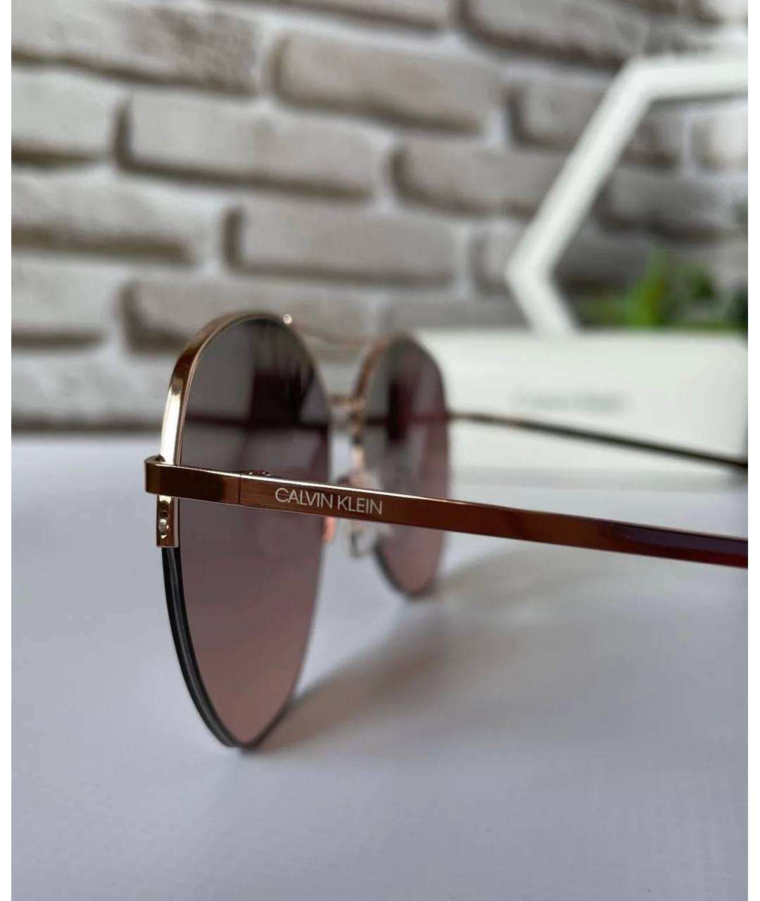 CALVIN KLEIN Коричневые металлические солнцезащитные очки, фото 7