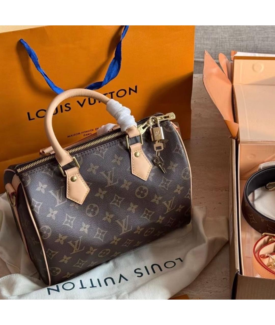 LOUIS VUITTON Коричневая кожаная сумка с короткими ручками, фото 2