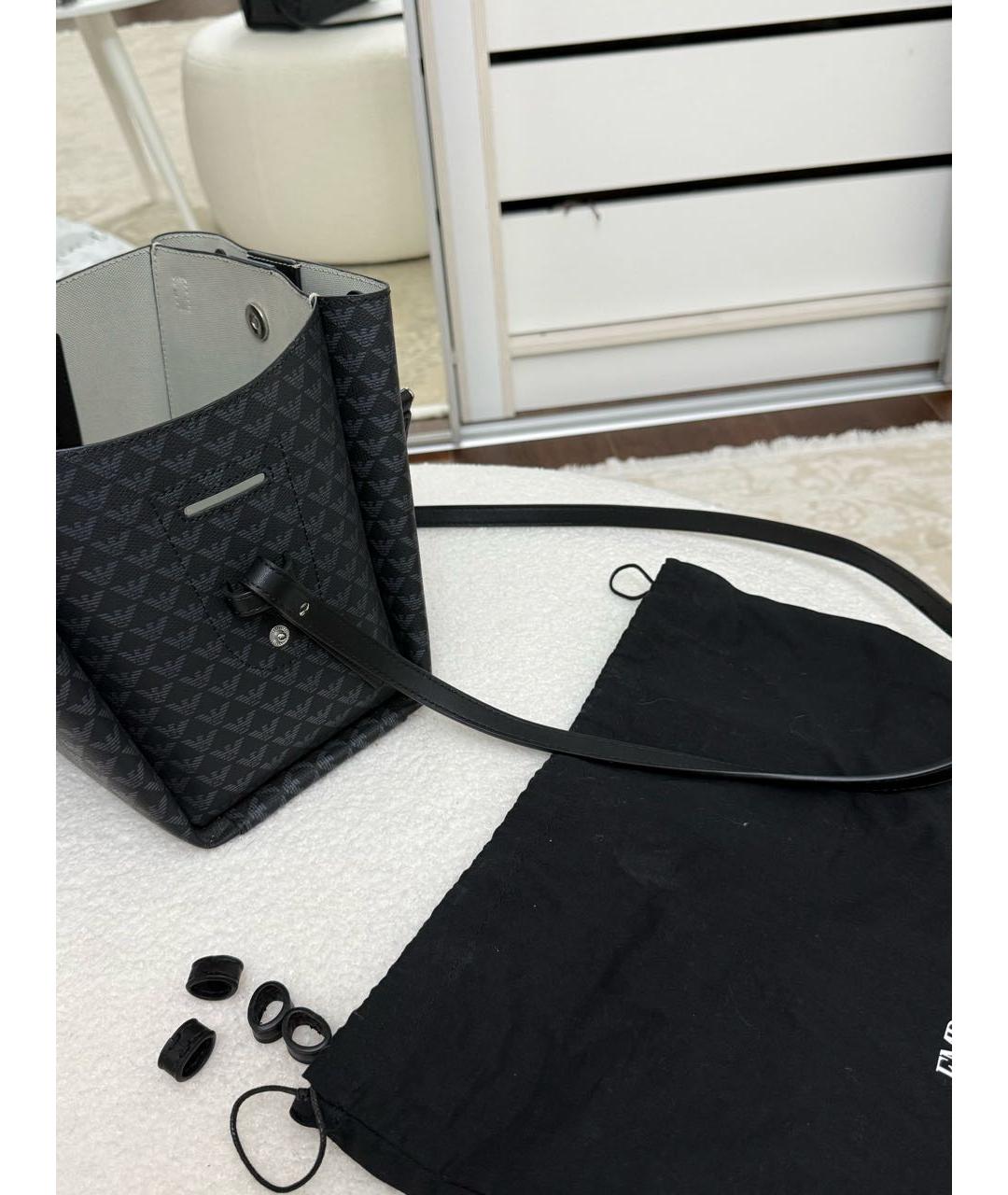 EMPORIO ARMANI Темно-синяя кожаная сумка с короткими ручками, фото 8