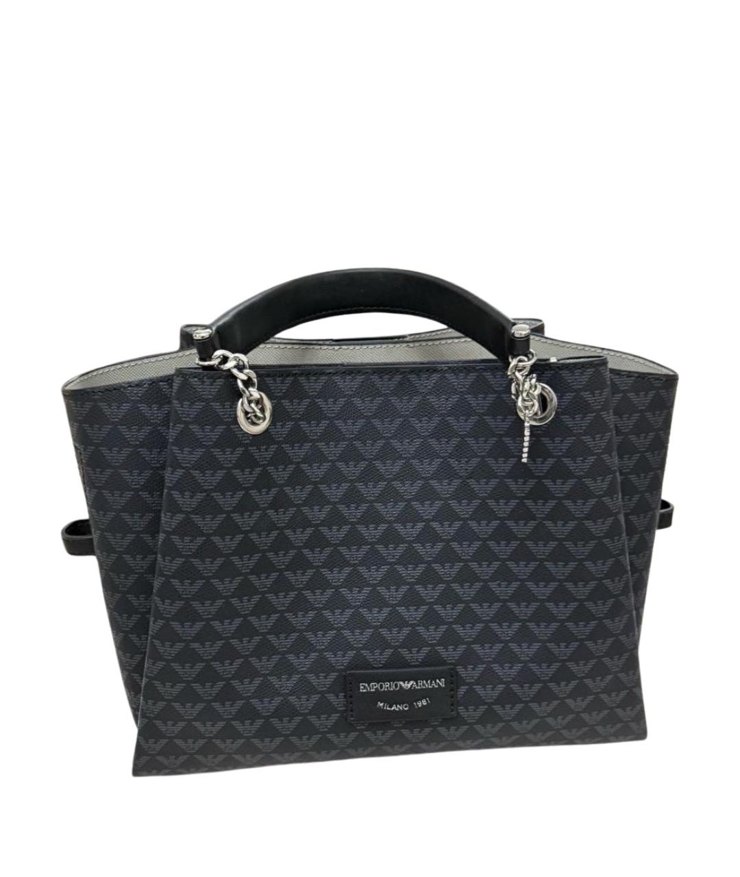 EMPORIO ARMANI Темно-синяя кожаная сумка с короткими ручками, фото 1