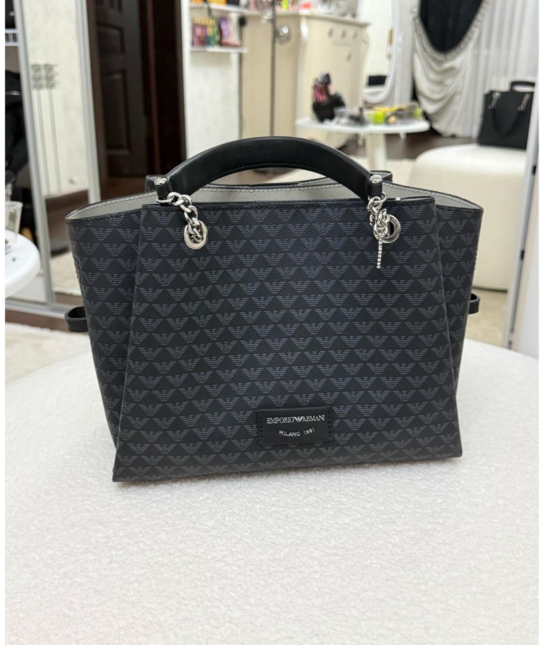 EMPORIO ARMANI Темно-синяя кожаная сумка с короткими ручками, фото 9