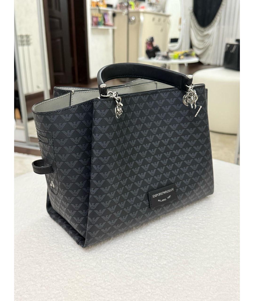 EMPORIO ARMANI Темно-синяя кожаная сумка с короткими ручками, фото 2