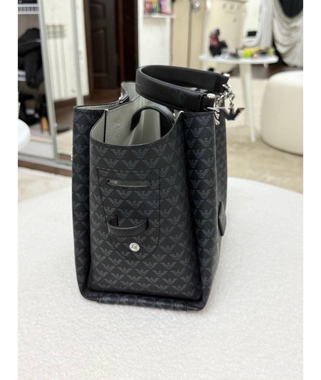 EMPORIO ARMANI Темно-синяя кожаная сумка с короткими ручками, фото 5