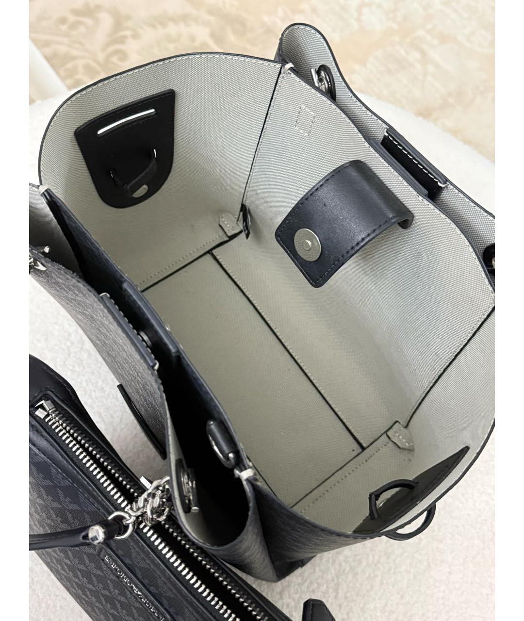 EMPORIO ARMANI Темно-синяя кожаная сумка с короткими ручками, фото 4