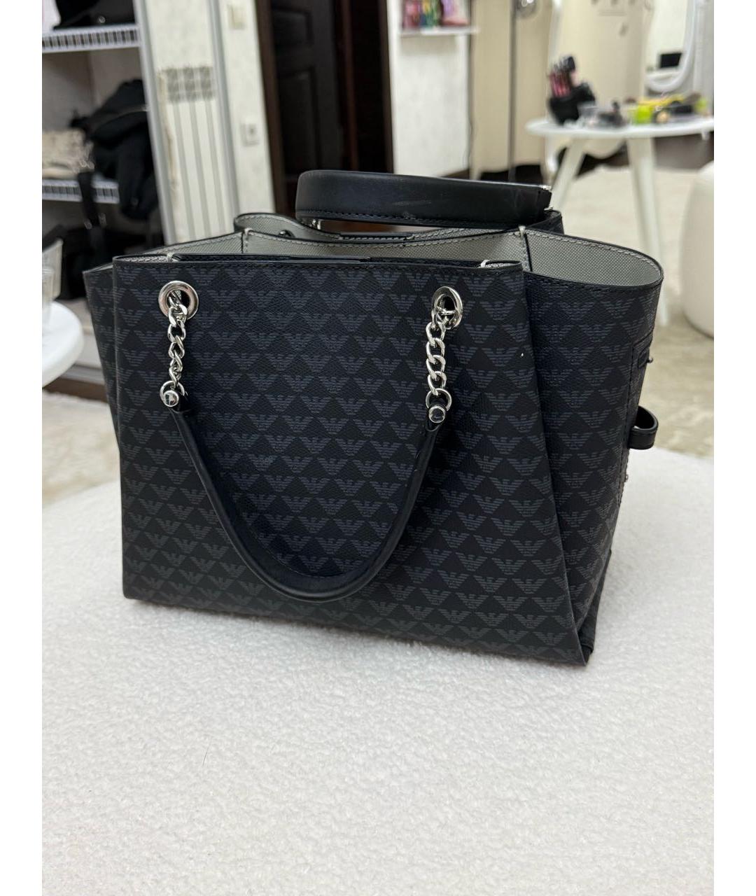 EMPORIO ARMANI Темно-синяя кожаная сумка с короткими ручками, фото 3