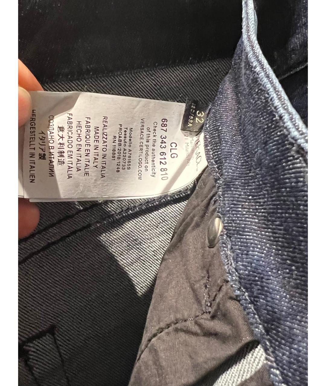 VERSACE Темно-синие хлопко-эластановые прямые джинсы, фото 5