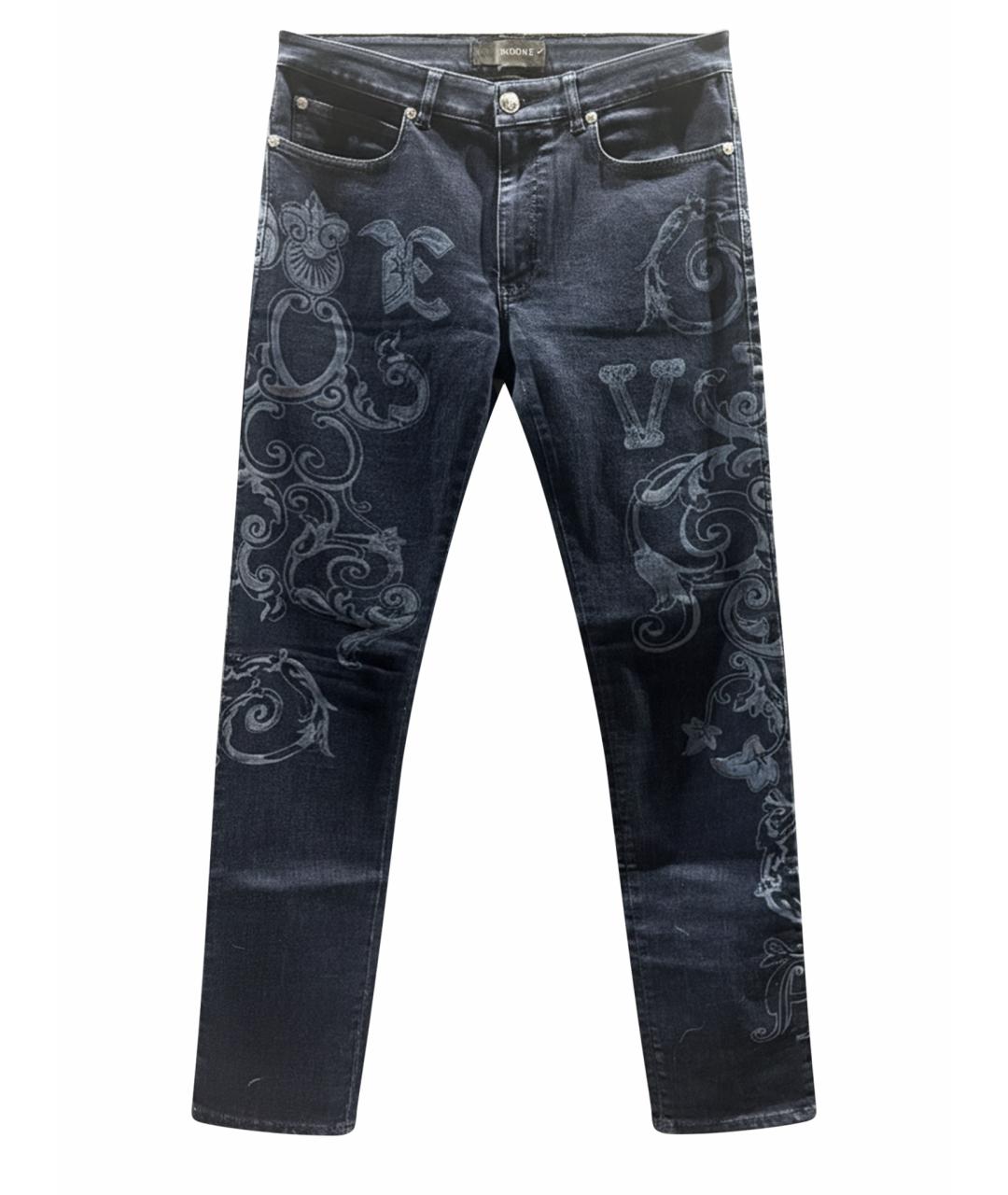 VERSACE Темно-синие хлопко-эластановые прямые джинсы, фото 1