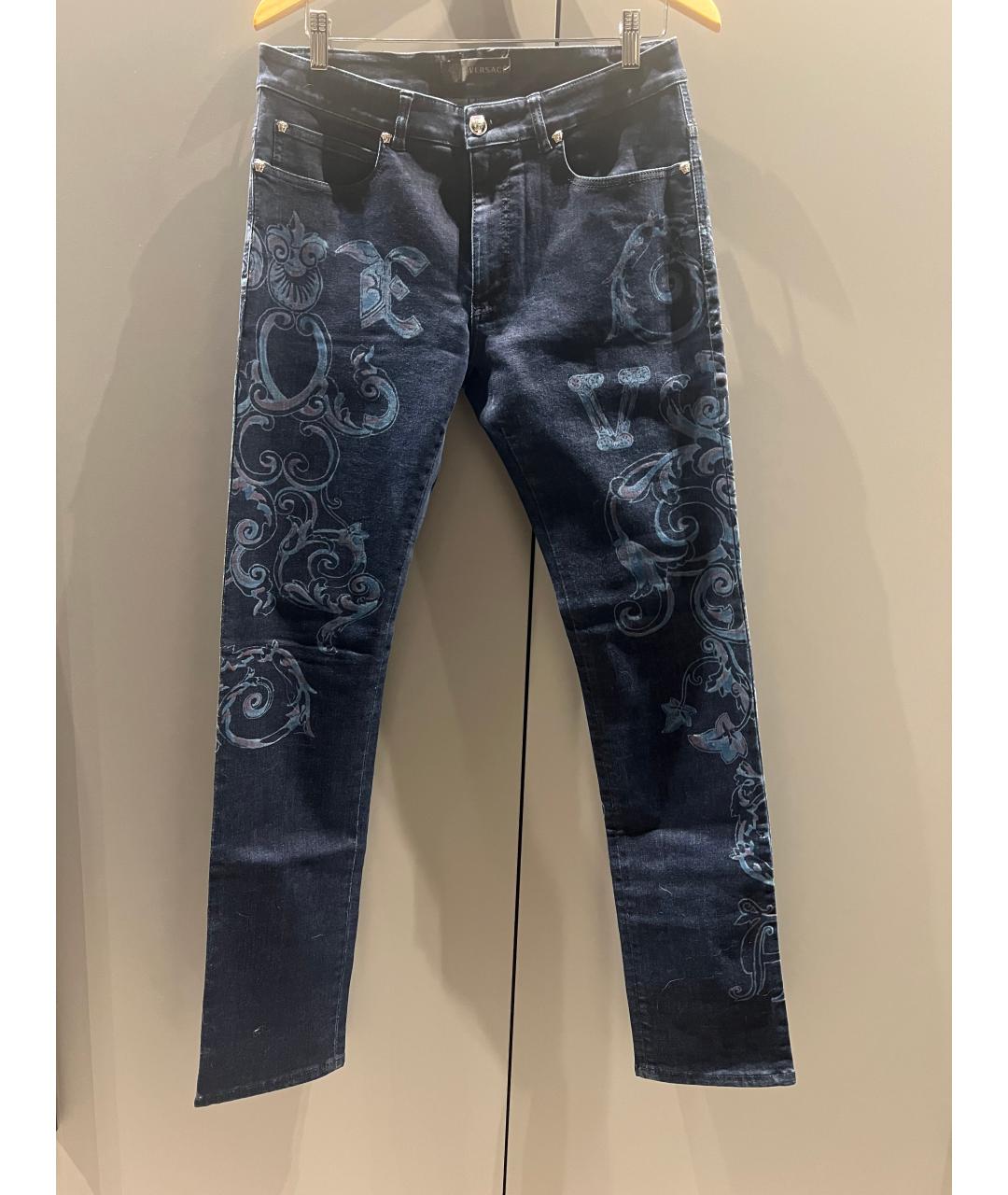 VERSACE Темно-синие хлопко-эластановые прямые джинсы, фото 6