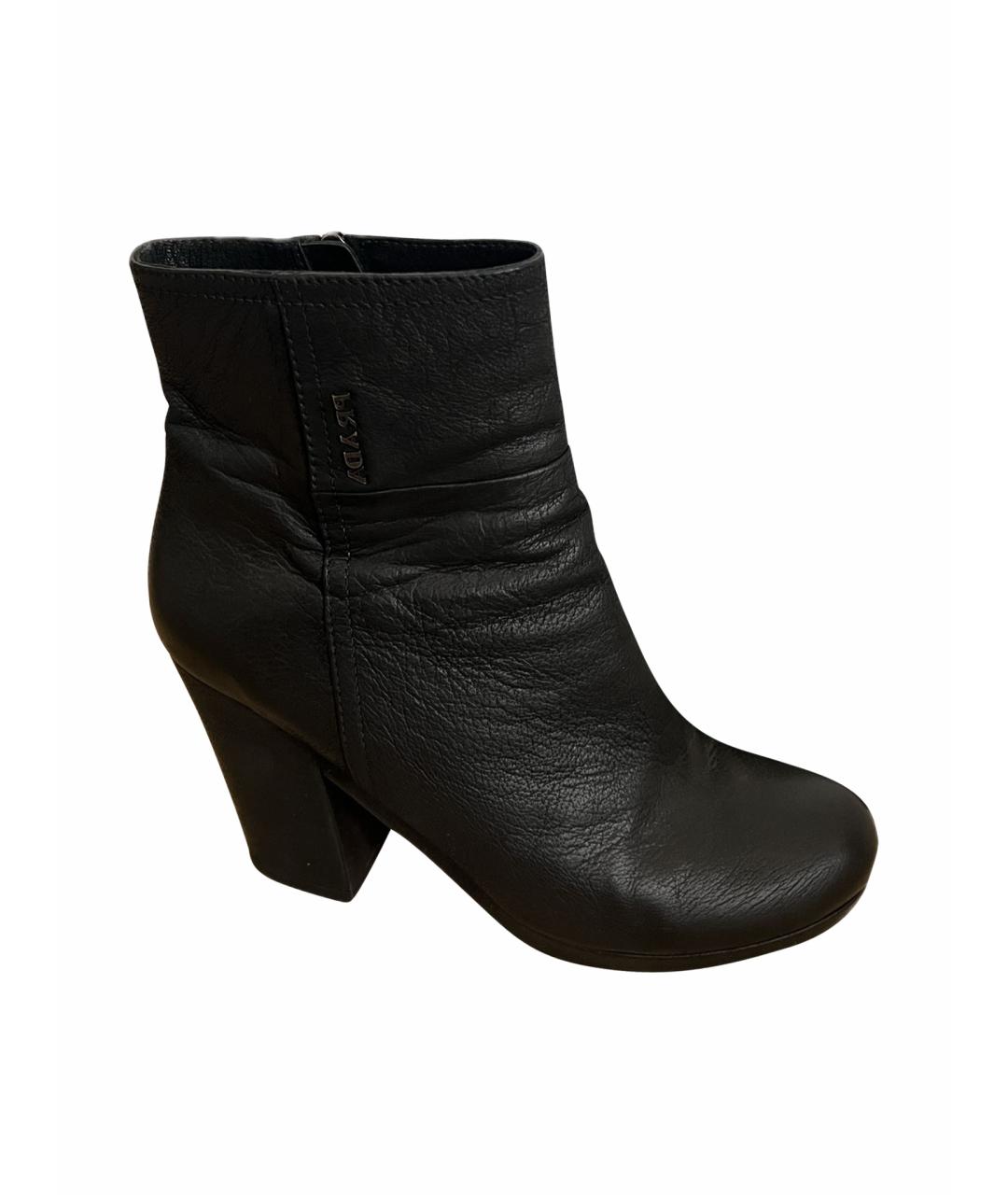 PRADA Черные кожаные ботильоны, фото 1