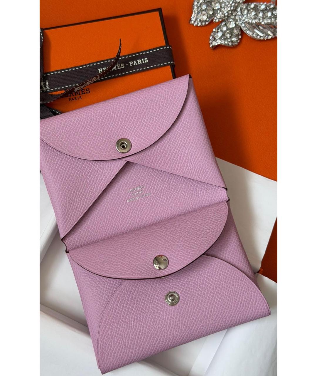 HERMES Розовый кожаный кардхолдер, фото 2