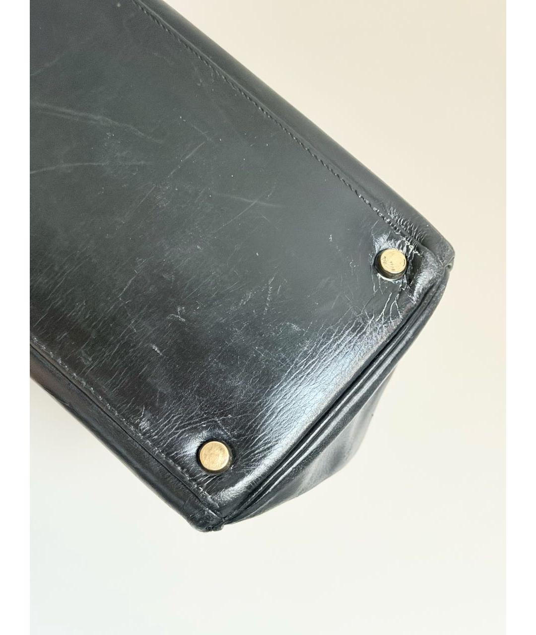 HERMES Черная кожаная сумка с короткими ручками, фото 3